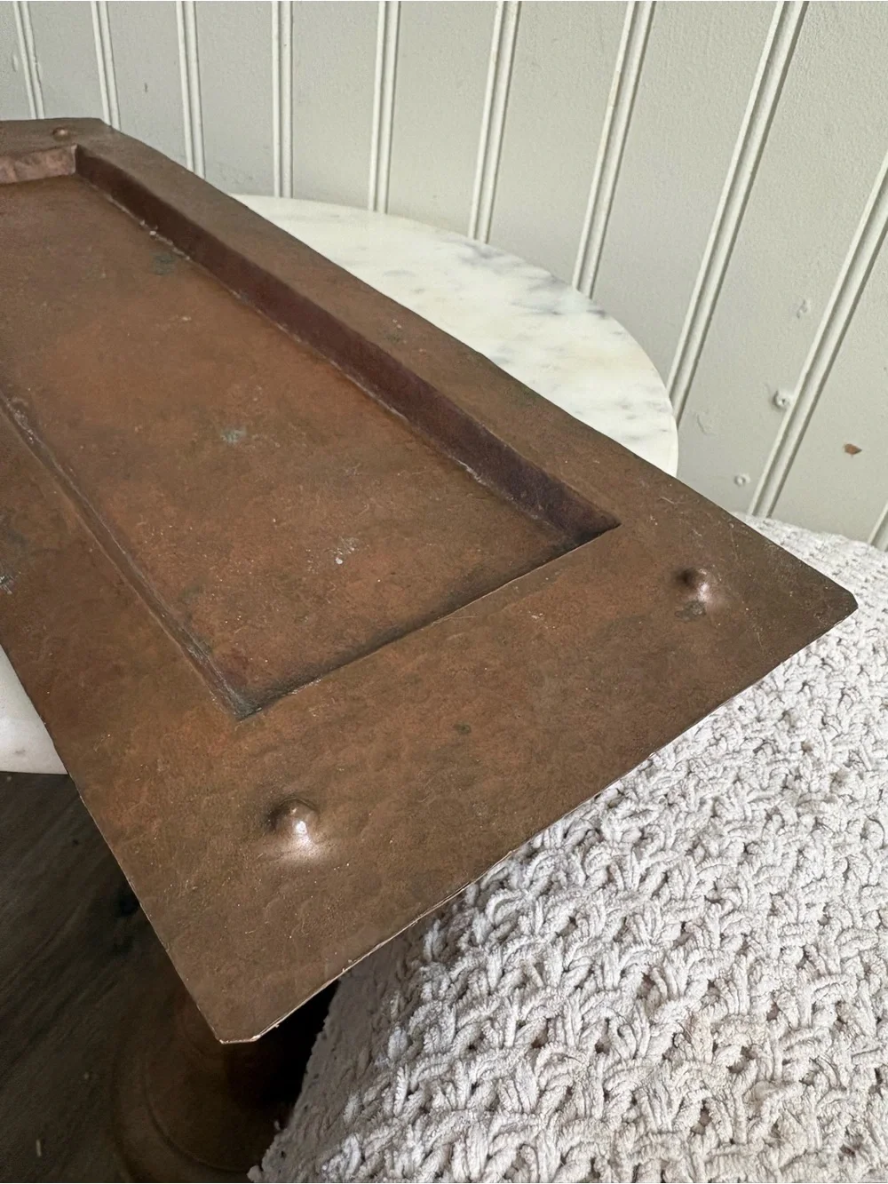 Vintage Hammered Copper Low Profile Rectanglular Decorative Tray Collectible VTG